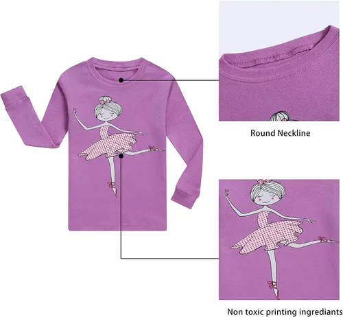 Vista 4 de KikizYe Conjunto de pijamas de manga larga para niñas pequeñas, 100% algodón