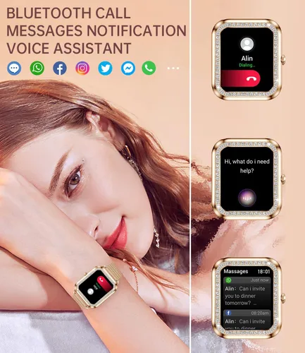 Vista 2 de Reloj inteligente para mujer (respuesta/hacer llamadas) 1.59 pulgadas rastreador de actividad física con monitor de sueño de frecuencia cardíaca