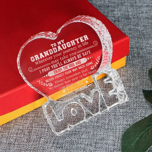 Vista 4 de Regalo de cristal de corazón grabado para nieta de la abuela, placa de cristal personalizada, aniversario, Navidad, regalo de cumpleaños para nieta