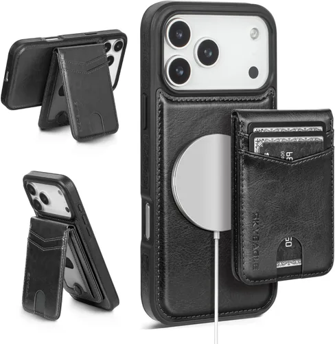 Vista 54 de SkyEagle - Funda tipo cartera compatible con MagSafe para iPhone 11, color negro Detachable Magnetic Credit Card Holder,RFID Blocking,PU