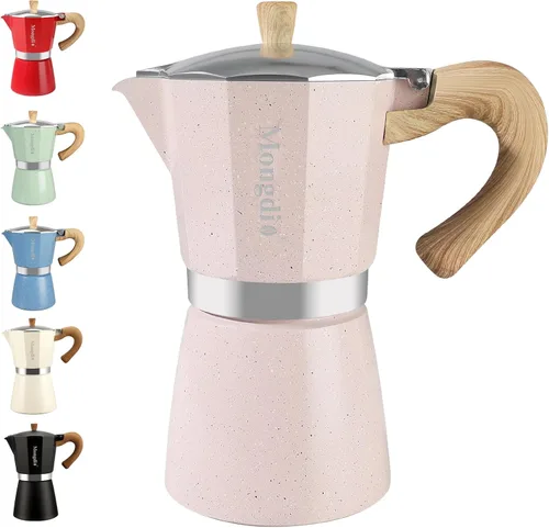 Vista 19 de Mongdio Cafetera de café expreso Moka Pot, cafetera cubana, cafetera de estufa Moka Italian Espresso Greca, cafetera percoladora, 3 tazas de Negro