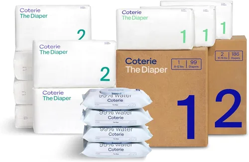 Vista 10 de Coterie Kit de toallitas y pañales para bebés, talla 1 (198 unidades) y pañales para recién nacidos (93 unidades), paquete de 4 (224) toallitas
