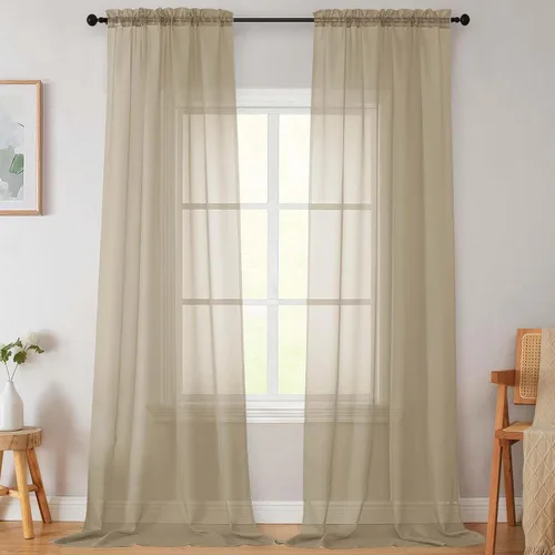 Vista 186 de 2 paneles de cortinas traslúcidas blancas para dormitorio, sala de estar, 96 pulgadas de largo, modernas, suaves, ligeras, con bolsillo para barra