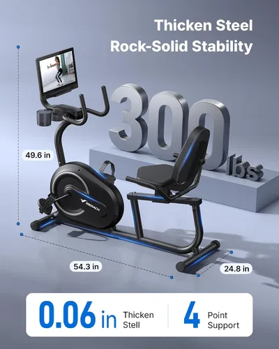 Vista 8 de MERACH Bicicleta Reclinable Estática para el Hogar con Bluetooth Inteligente y Aplicación Exclusiva para Bicicletas de Ejercicio, LCD, Manillar