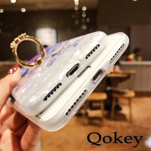 Vista 7 de Qokey - Funda de mármol compatible con iPhone XR, diseño de anillo giratorio de 360 grados, TPU suave a prueba de golpes, diseñada para iPhone XR