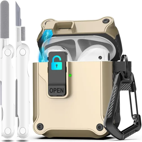 Vista 82 de R-fun Funda de carga compatible con AirPods de 2ª generación 2019, 1ª generación 2016, protección completa contra caídas, tapa desplegable