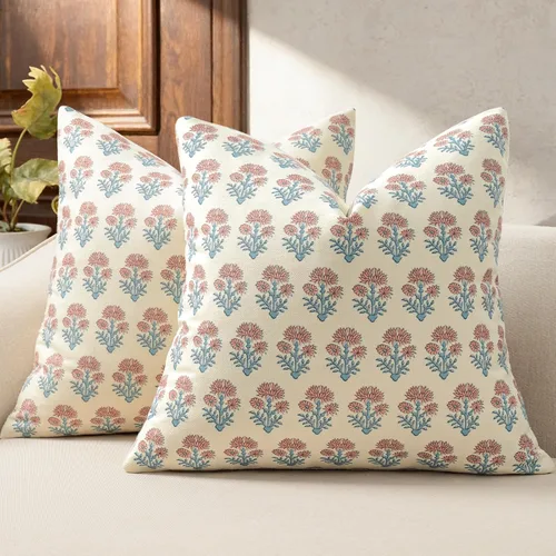 Vista 16 de Juego de 2 fundas de almohada florales de 20 x 20 pulgadas, fundas de almohada con diseño botánico campestre para sofá, cama, sala de estar, fundas