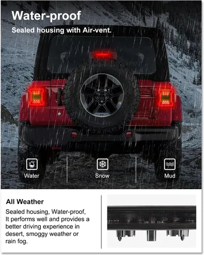 Vista 6 de Kiwi Master Tercera luz de freno LED para Jeep Wrangler JL/4xe 2018-2026 Accesorios Tercera luz de freno de montaje alto