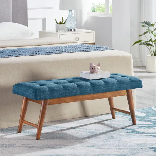 Vista 4 de Amazon Basics - Banco moderno tapizado con botones capitoné Haraden, azul, 16 x 44 x 17 pulgadas