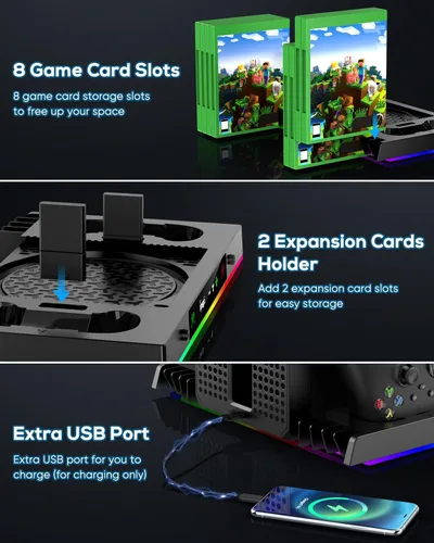 Vista 7 de MENEEA Upgraded Cooling Fan Charging Station for Xbox Series X Console & Controller, Dual Charger Dock & Cooler System Stand with 15 Colorful Lights