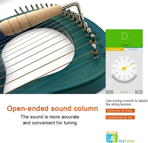 Vista 9 de Arpa de Lira, 19 cuerdas de metal, cuerpo de caoba con silla de arce Lyra Arpa con bolsa y llave incluida