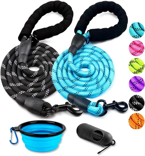 Vista 9 de COOYOO - Conjunto de 2 correas para perro de 5 pies, de alta resistencia, cómodo mango acolchado, correa reflectante para perros medianos y grandes