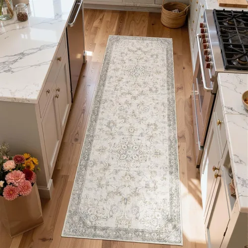 Vista 22 de jinchan Alfombra vintage de 2 x 3 pies para entrada, lavable, diseño floral romántico, tapete pequeño antideslizante, tapete ligero de bajo perfil