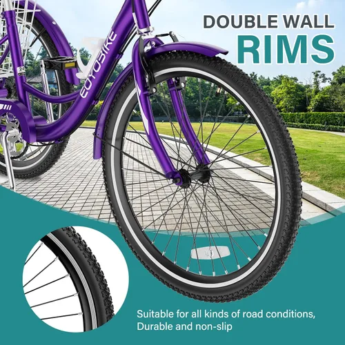 Vista 2 de MOPHOTO Triciclos para adultos, tres ruedas, bicicleta de crucero de 7 velocidades, triciclos para adultos de 20/24/26 pulgadas, ruedas bajas