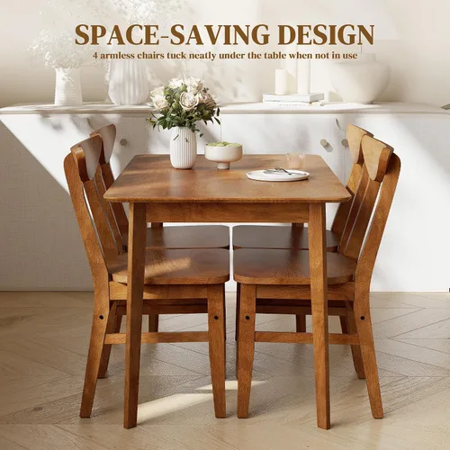 Vista 6 de HOMCOM Juego de mesa de comedor de madera maciza de 5 piezas para 4, mesa de cocina y sillas modernas de granja para espacios pequeños, comedor