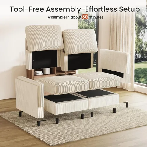 Vista 3 de Sofá de dos plazas para sala de estar, sofá modular pequeño seccional, color beige Cómoda silla de sala de estar con asiento profundo, sofá de 2