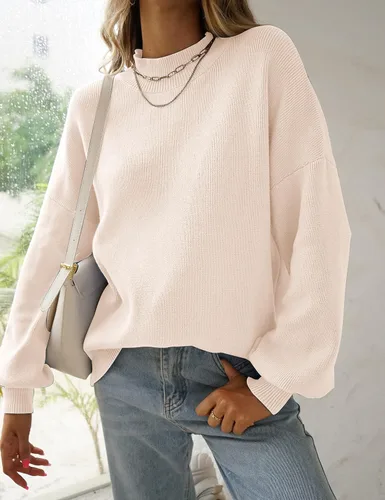 Vista 2 de ZESICA Women's 2023 Casual Turtleneck Long Lantern Sleeve Oversized Ribbed Knit Pullover Sweater Jumper Top
