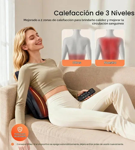 Vista 2 de ALLJOY Masajeador térmico de espalda para aliviar el dolor de espalda, almohada de apoyo lumbar Shiatsu de tejido profundo con 3 modos de masaje, 3