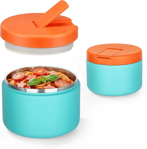 Vista 10 de Pawtong Tarro de comida aislado al vacío de 12 onzas con tapa de hebilla, termo de sopa de boca ancha para comida caliente para niños, contenedor