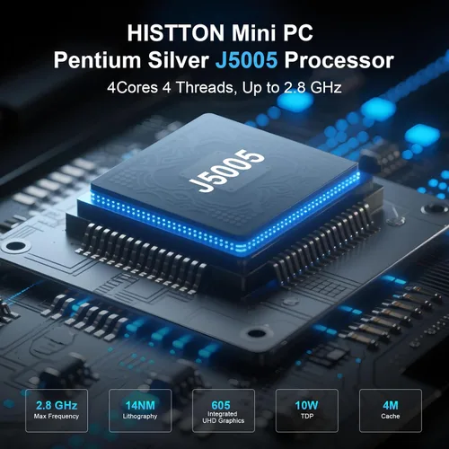 Vista 2 de HISTTON Mini PC industrial sin ventilador Pentium J5005, DDR4 8GB RAM 128GB