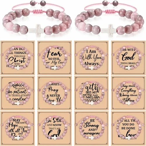 Vista 10 de Cunno Juego de 12 Pulseras de Cruz Cristiana al Por Mayor, Pulseras de Cuentas de Cruz Religiosa para Mujeres y Hombres, 12 Cosas de Cuentas