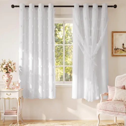 Vista 18 de RYB HOME Cortinas rosas con bonito pompón transparente superposición de 96