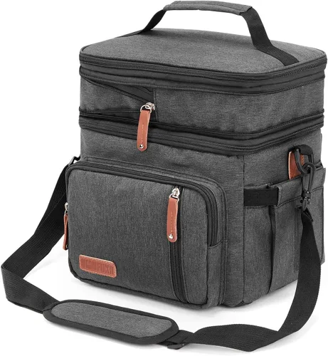 Vista 8 de Bolsa de almuerzo con compartimento doble/para mujer, con aislamiento para el almuerzo, 2 espaciosas, grandes, reutilizables, resistentes al agua