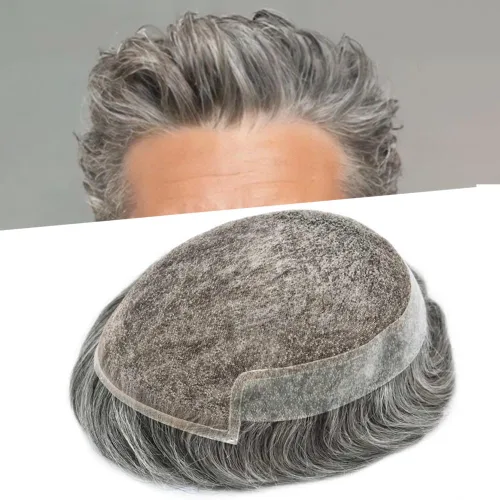 Vista 20 de Tupé para hombre con encaje suizo para hombre, sistema de reemplazo de cabello humano real, extensiones de nudo blanqueado para prótesis de cabello