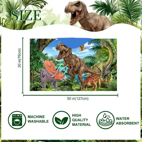 Vista 2 de Toalla con capucha de dinosaurio, toalla de playa de dinosaurio para niños de 30 x 50 pulgadas, microfibra T-Rex absorbente de secado rápido