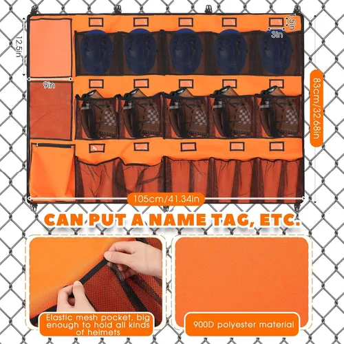 Vista 2 de Woanger Organizador para 15 jugadores y 12 bolsas colgantes para bate colgantes, bolsa colgante para casco de béisbol, soporte para bates de béisbol