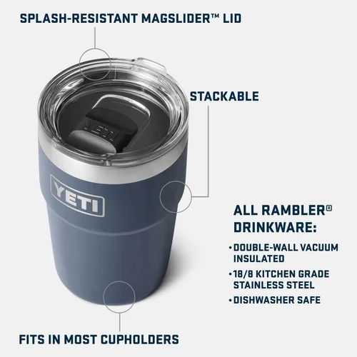 Vista 2 de YETI Rambler - Vaso apilable de 16 onzas, aislado al vacío, de acero inoxidable con tapa MagSlider Apilable
