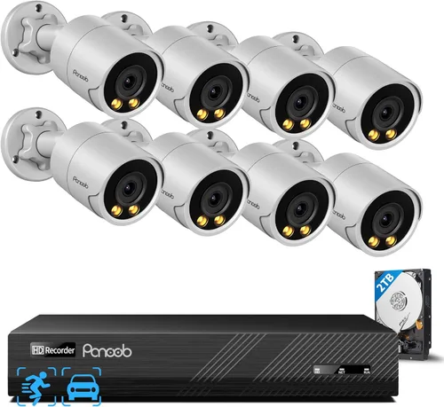 Vista 16 de Sistema de cámara de seguridad PoE, 4 cámaras IP con cable de 5 MP con cable para el hogar, micrófono integrado, detección de vehículos humanos