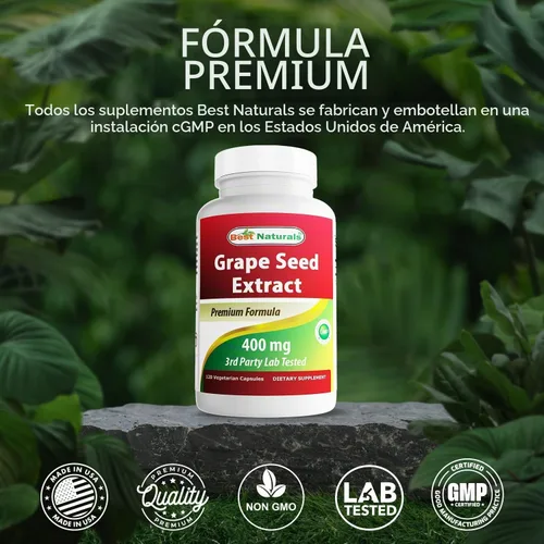 Vista 5 de Best Naturals Extracto de semilla de uva 400 mg cápsula vegetariana, 120