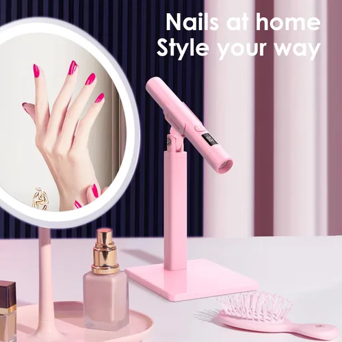 Vista 7 de Mini luz UV para uñas, luz UV de mano pequeña rosa portátil para uñas de gel, lámpara de curación flash recargable inalámbrica, lámpara de gel
