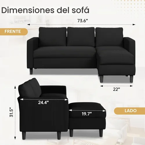 Vista 2 de JAMFLY Sofá modular para sala de estar, sofá reversible de 3 plazas con otomana convertible, sofás modernos en forma de L para apartamentos