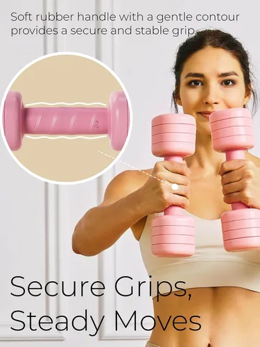 Vista 3 de Juego de mancuernas ajustables Pesas ligeras de mano de 2, 3, 4 y 5 libras para mujeres, ajuste de peso de un solo giro, mango de agarre curvado