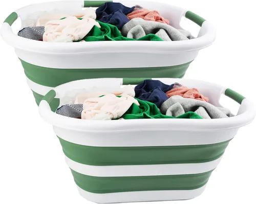 Vista 9 de SAMMART Cesta plegable de plástico para la ropa sucia de 40 L (10.5 galones), contenedor de almacenamiento plegable y organizador, tina de lavado