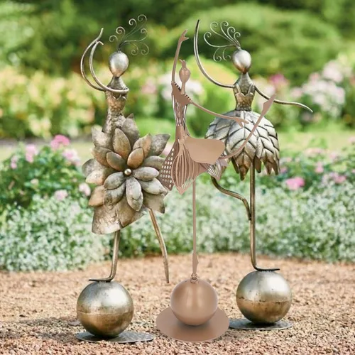 Vista 6 de Estatua de niña bailarina, decoración de jardín, figura de niña bailarina, escultura de arte de metal para exteriores, divertida estatua