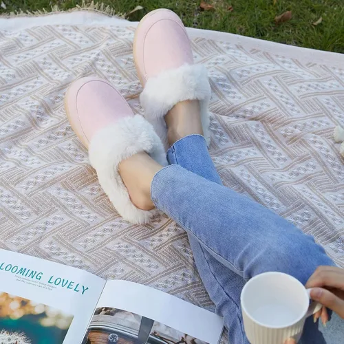 Vista 8 de NineCiFun Pantuflas de casa de gamuza para mujer y hombre, pantuflas mullidas con forro de piel sintética para interiores y exteriores, zapatos