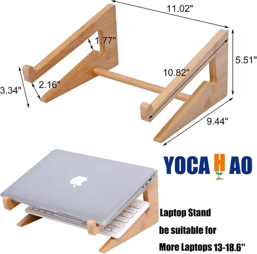 Vista 6 de Soporte de Madera para Laptop Vertical para Laptops de 13-18.6 pulgadas, Soporte de Bambú para Escritorio, Soporte para Laptop Compatible