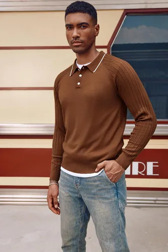 Vista 2 de PJ PAUL JONES Suéter tipo polo de punto con mangas raglán para hombre