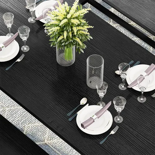 Vista 7 de Juego de mesa de comedor con 2 bancos, juego de mesa de comedor de estilo granja para 4-6 personas, juego de mesa de desayuno de madera, juego