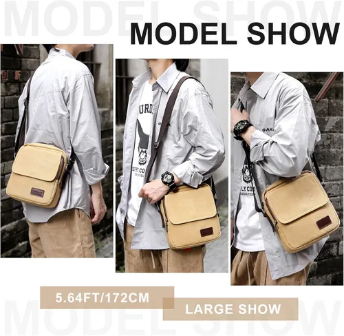 Vista 8 de Bolso cruzado para hombre bolso lateral para hombre bolso de hombro para hombres y mujeres pequeño bolso de mensajero de lona para teléfono