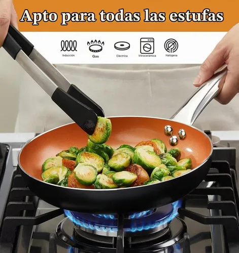 Vista 7 de KOCH SYSTEME CS Sartén Pequeña con Tapa - Sartén antiadherente de cobre de 8" para horno y estufa, sartén pequeña con revestimiento cerámico, sartén