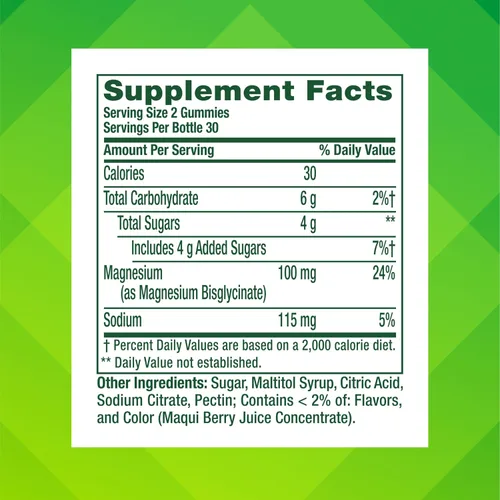 Vista 3 de vitafusion Suplemento de goma de glicinato de magnesio, 100 mg por porción apoya la relajación muscular (1) para mujeres y hombres adultos, sabor a