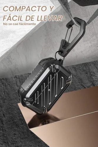 Vista 4 de SupCase - Estuche para Airpods Pro Serie Pro Unicorn Beetle, resistente carcasa de protección completa con mosquetón para Airpods Pro de Apple Negro