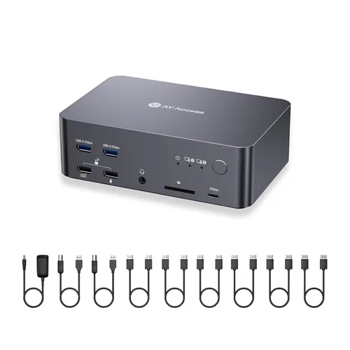 Vista 11 de Conmutador KVM AV Access 2 Monitores 2 Computadoras con Ethernet, EDID, 4K@60Hz/2K@144Hz/1080P@240Hz, Estación de acoplamiento KVM de monitor dual