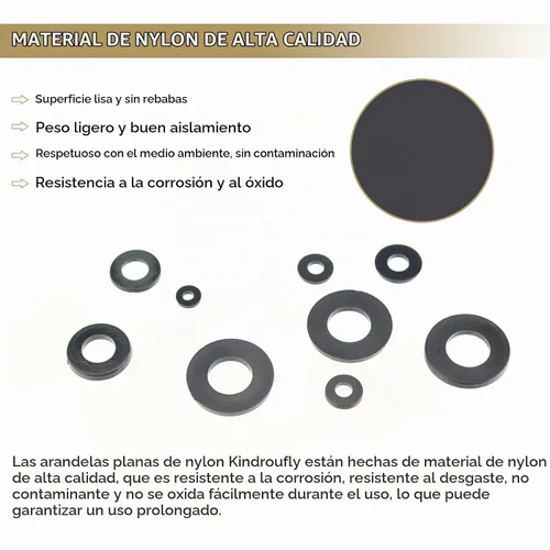 Vista 2 de 620 arandelas planas de nailon, 8 tamaños, arandelas de plástico de nailon negro, kit surtido de arandelas (M2 M2.5 M3 M4 M5 M6 M8 M10)