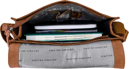 Vista 3 de ANTONIO VALERIA Albert Cognac Leather Messenger Bag for Men