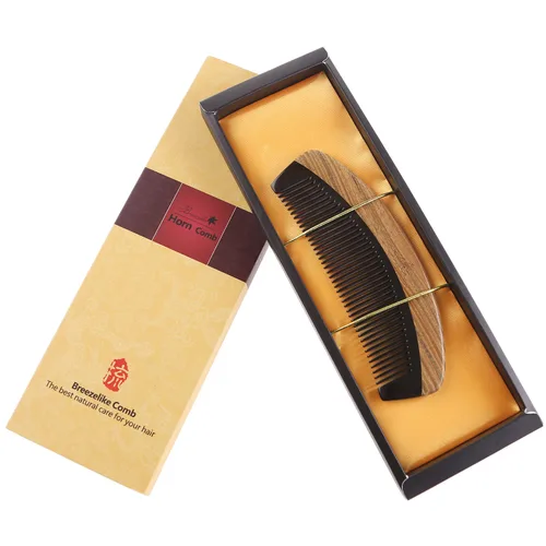 Vista 4 de Breezelike Peine para el cabello – Peine de dientes finos de madera para mujeres, hombres y niños – Peine de cuerno de búfalo de sándalo sin estática